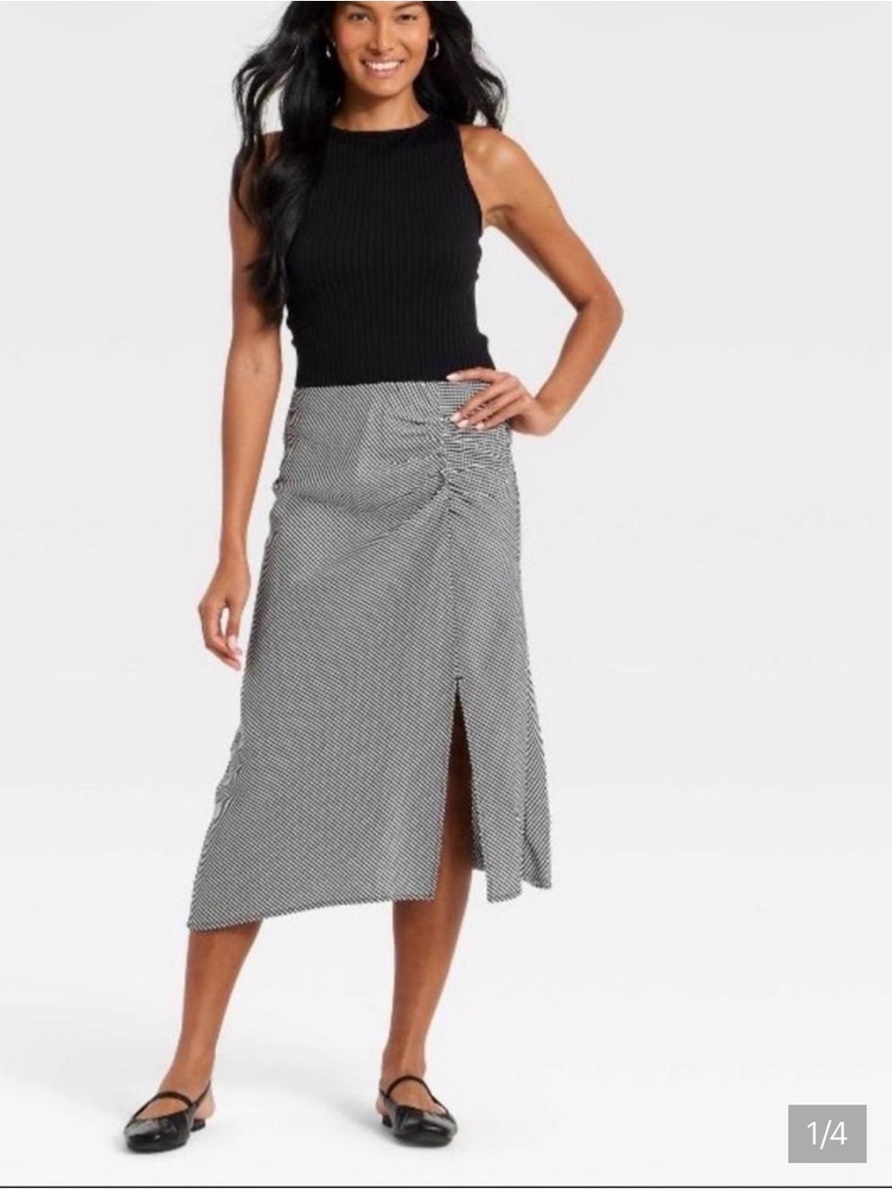a new day Black Ribbed Tank & Black-and-White Ruched Maxi Skirt